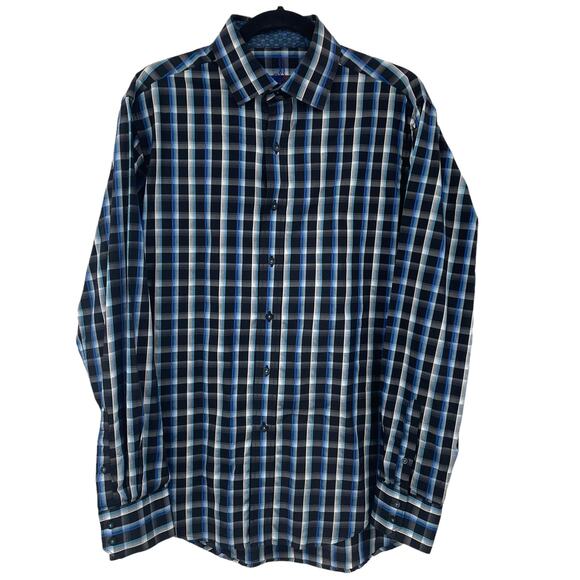 Robert Graham Blue Black Plaid Long Sleeve Button Down Mens Medium - Picture 1 of 7